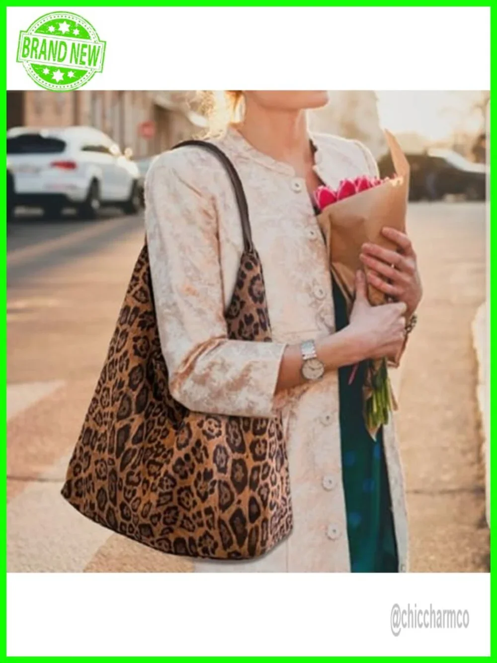 Faux Suede Leopard Hobo Tote Bag Large Capacity Work Purse with Shoulder Strap